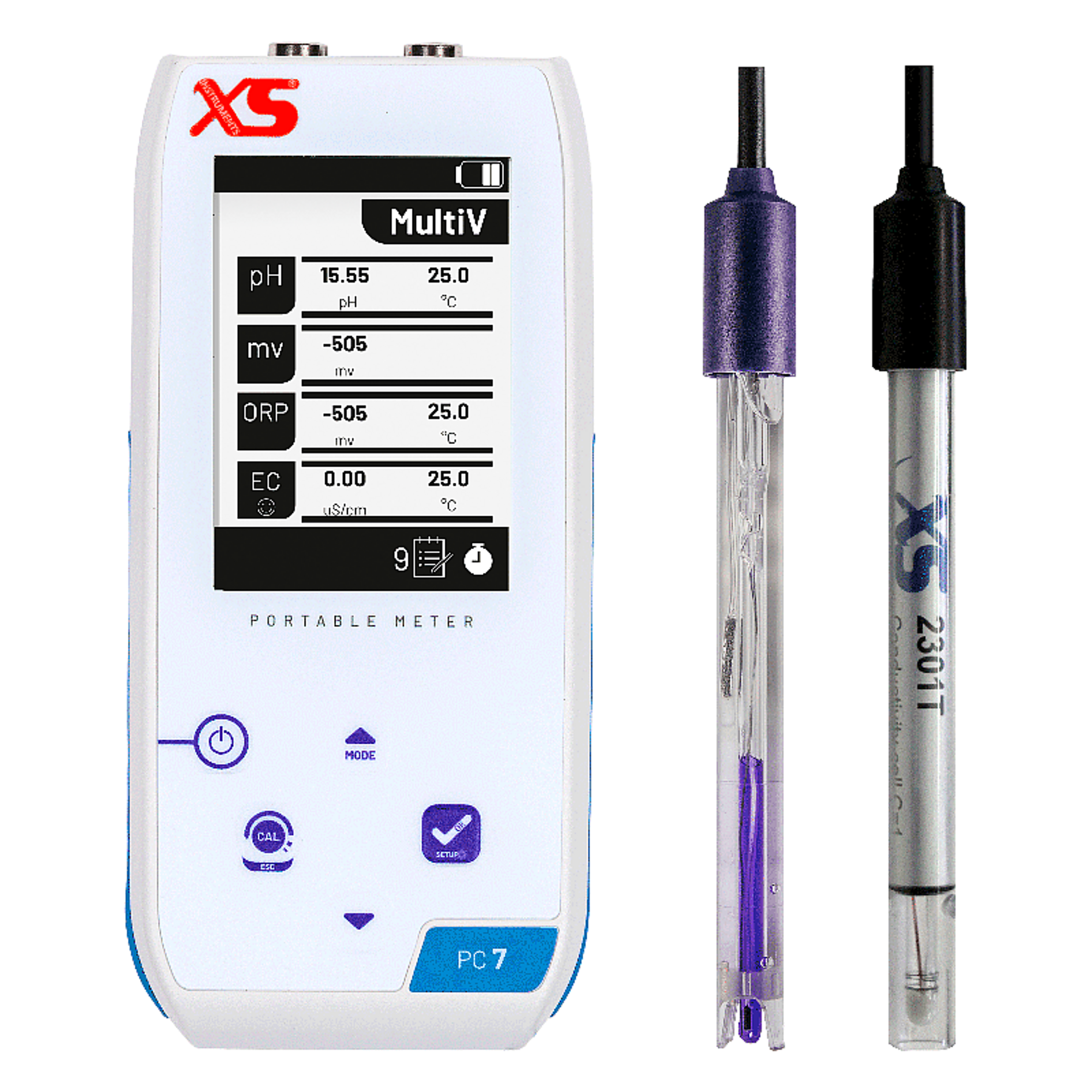 XS | PC 7 NEX Portatif Multiparametre pH / ORP / EC / TDS / Tuzluluk Ölçüm Cihazı 201 T Elektrot ve 2301 T