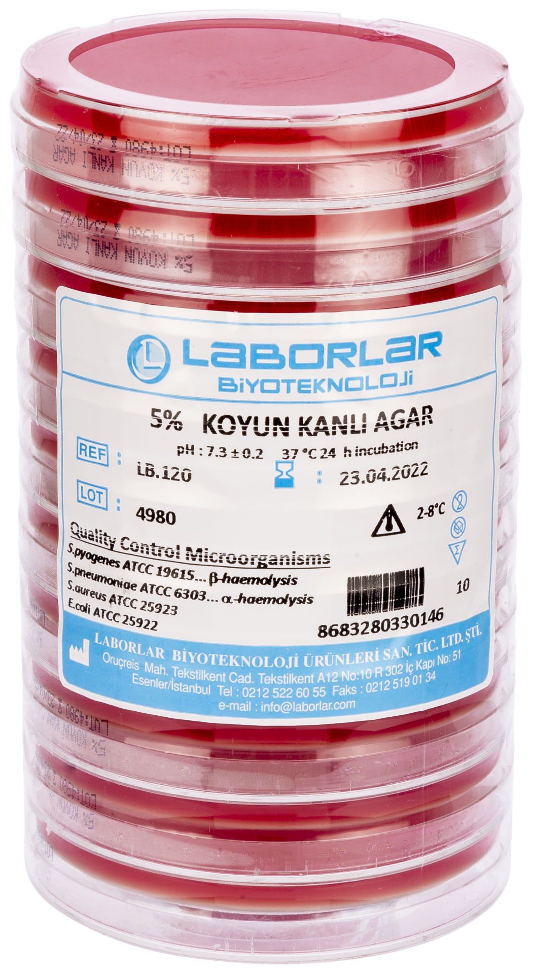 LB.120 - 5% KOYUN KANLI AGAR  - 50x90mm - Hazır Besiyeri