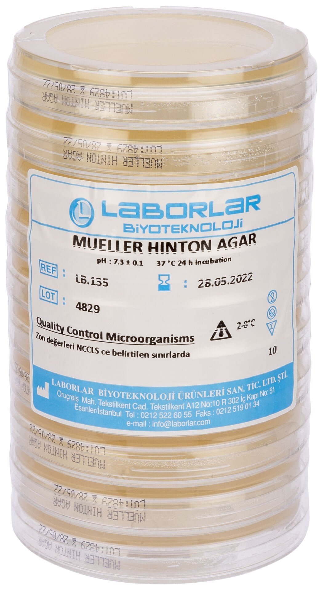 LB.135 - MUELLER HINTON AGAR  - 50x90mm - Hazır Besiyeri